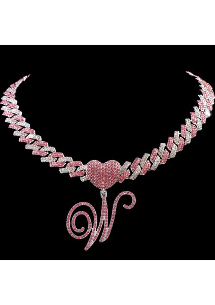 Hip Hop Bling Pembe El Yazısı Ilk Harf Küba Kolye Kadınlar Için Buzlu Outlanı Küba Kolye Gerdanlık Takı (Yurt Dışından)