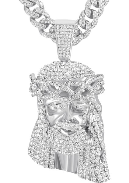 Buzlu Out Isa Mesih Başkanı Charm Kolye Rhinestone Kolye 13MM Miami Küba Link Zinciri Hip Hop Tarzı Erkekler Kadınlar Için Hediye (Yurt Dışından)