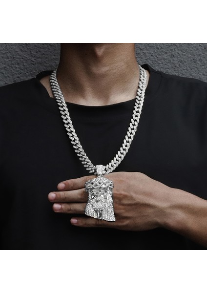 Buzlu Out Isa Mesih Başkanı Charm Kolye Rhinestone Kolye 13MM Miami Küba Link Zinciri Hip Hop Tarzı Erkekler Kadınlar Için Hediye (Yurt Dışından) fiyatları