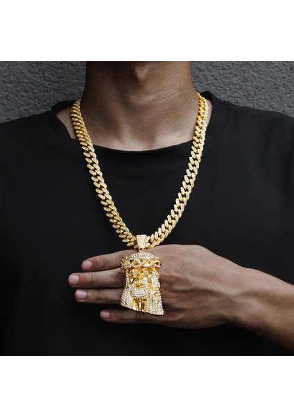 Buzlu Out Isa Mesih Başkanı Charm Kolye Rhinestone Kolye 13MM Miami Küba Link Zinciri Hip Hop Tarzı Erkekler Kadınlar Için Hediye (Yurt Dışından) modelleri