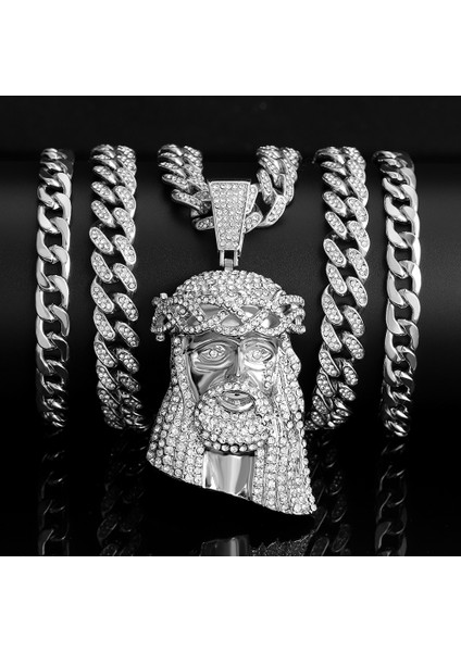 Buzlu Out Isa Mesih Başkanı Charm Kolye Rhinestone Kolye 13MM Miami Küba Link Zinciri Hip Hop Tarzı Erkekler Kadınlar Için Hediye (Yurt Dışından) fırsatları