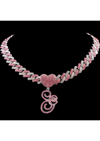 Hip Hop Bling Pembe El Yazısı Ilk Harf Küba Kolye Kadınlar Için Buzlu Outlanı Küba Kolye Gerdanlık Takı (Yurt Dışından)