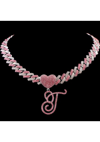 Hip Hop Bling Pembe El Yazısı Ilk Harf Küba Kolye Kadınlar Için Buzlu Outlanı Küba Kolye Gerdanlık Takı (Yurt Dışından)