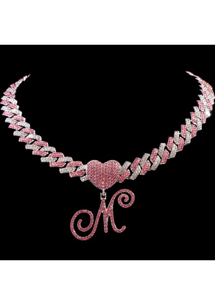 Hip Hop Bling Pembe El Yazısı Ilk Harf Küba Kolye Kadınlar Için Buzlu Outlanı Küba Kolye Gerdanlık Takı (Yurt Dışından)