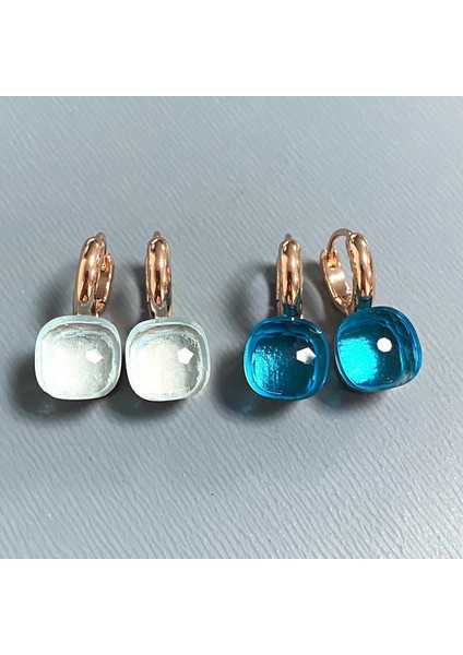 Kadınlar Için 10.6mm Clic Nudo Küpeler Yüksek Kaliteli Kristal Küpeler Kare Mavi Topaz Küpeler Moda Takı Hediye (Yurt Dışından)