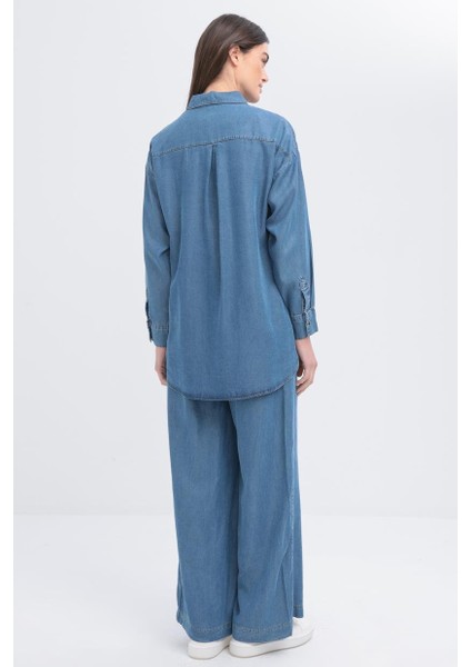 Açık Mavi-Büyük Cepli Denim Pantolonlu Takım fırsatları