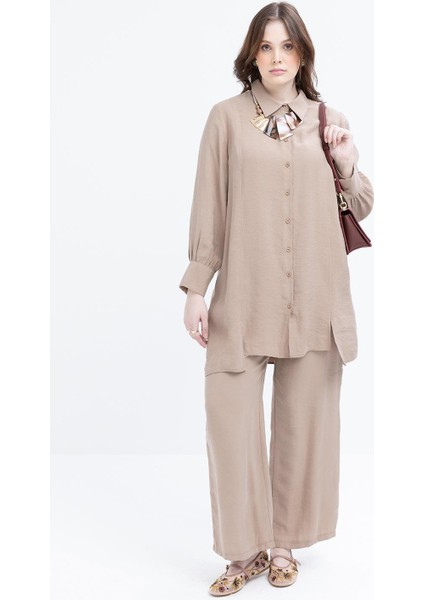 Vizon-Yırtmaç Detaylı Büyük Beden Modal Pantolonlu Takım fiyatları