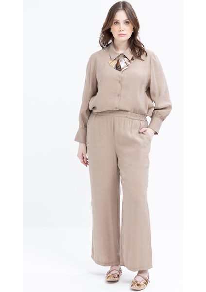 Vizon-Yırtmaç Detaylı Büyük Beden Modal Pantolonlu Takım modelleri