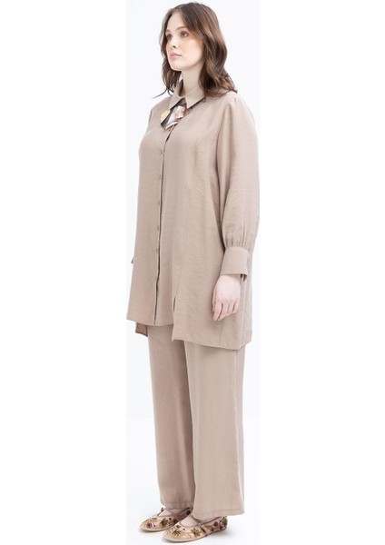 Vizon-Yırtmaç Detaylı Büyük Beden Modal Pantolonlu Takım fırsatları