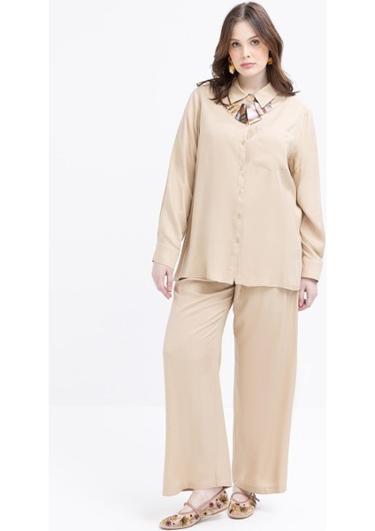 Bej-Cep Detaylı Büyük Beden Pantolonlu Takım fiyatları
