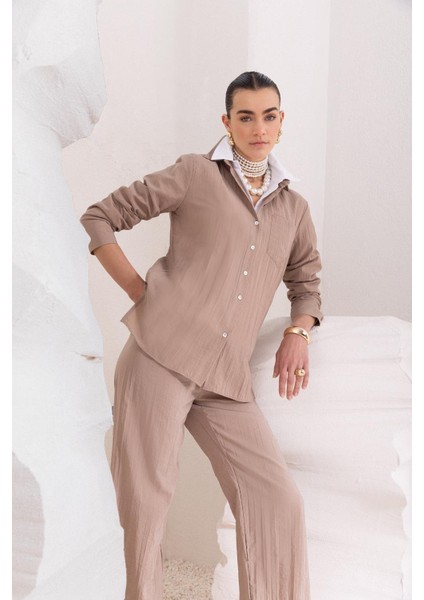 Vizon-Kraşlı Pantolonlu Takım