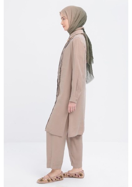 Vizon-Nervürlü Yırtmaçlı Modal Pantolonlu Takım fiyatları