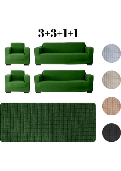 Lastikli Esnek Yikanabilir Kare Desen Çekyat ve Kotuk Örtüsü Takımı (3+3+1+1)
