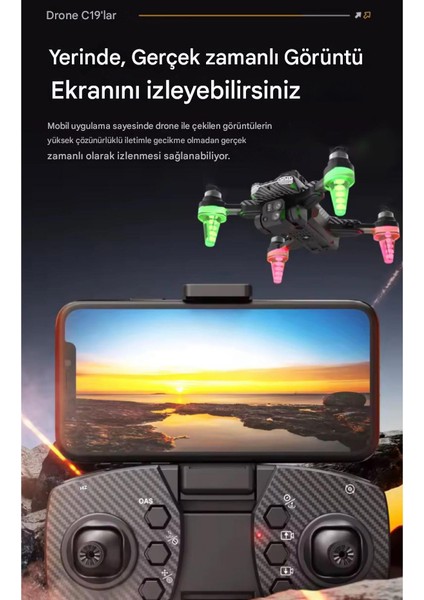 Rgb Işıklı C19S Taşınabilir Drone 4K Hd Çift Kamera 360 Derece Engel Kaçınma fırsatları