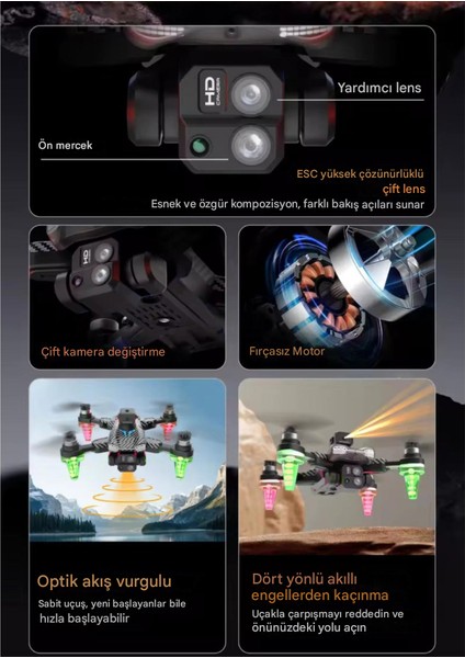 Rgb Işıklı C19S Taşınabilir Drone 4K Hd Çift Kamera 360 Derece Engel Kaçınma indirimleri