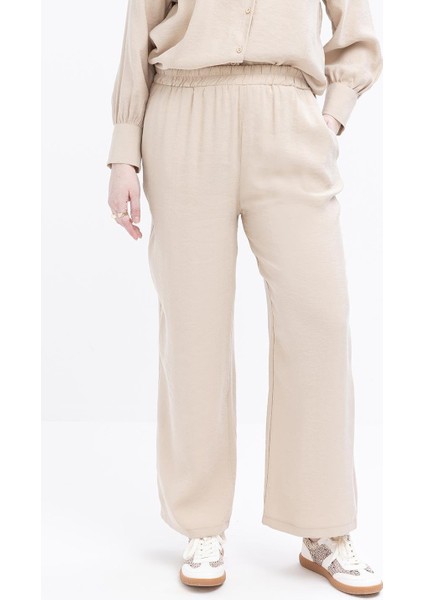 Bej-Yırtmaç Detaylı Büyük Beden Modal Pantolonlu Takım indirimleri