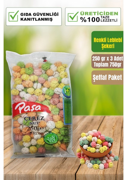 Renkli Leblebi Şekeri Şeffaf Poşet 250 gr x 3 Adet (Toplam 750 gr)