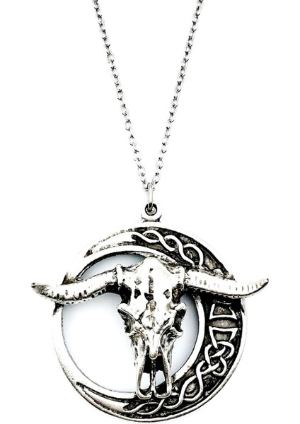 Sevgiliye Özel Hediye Trend Ay Boğa Madalyon Antik Gümüş Kolye