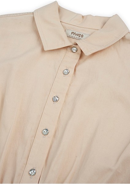 Kız Çocuk Düğmeli Gömlek Yaka Bej Salopet fiyatları