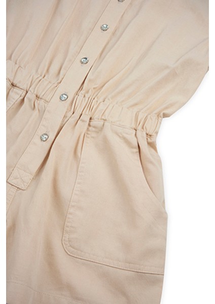 Kız Çocuk Düğmeli Gömlek Yaka Bej Salopet modelleri