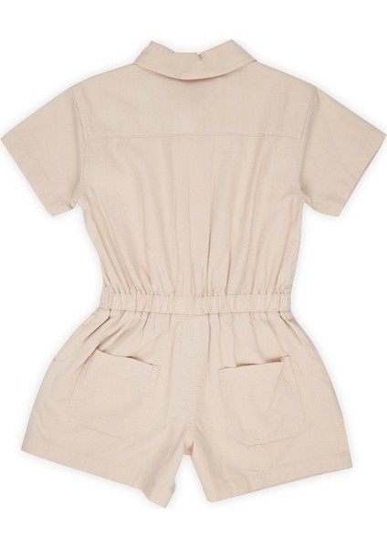 Kız Çocuk Düğmeli Gömlek Yaka Bej Salopet fırsatları