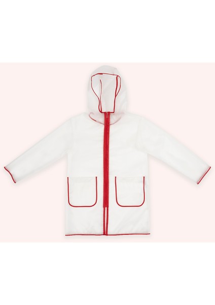 Kız Çocuk Kapüşonlu Beyaz Yağmurluk