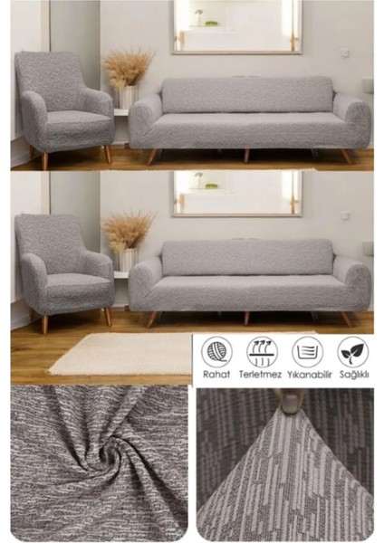 Lastikli Komple Geçirilen Koltuk Örtüsü Seti - 2 Adet 3'lü 2 Adet 1'li