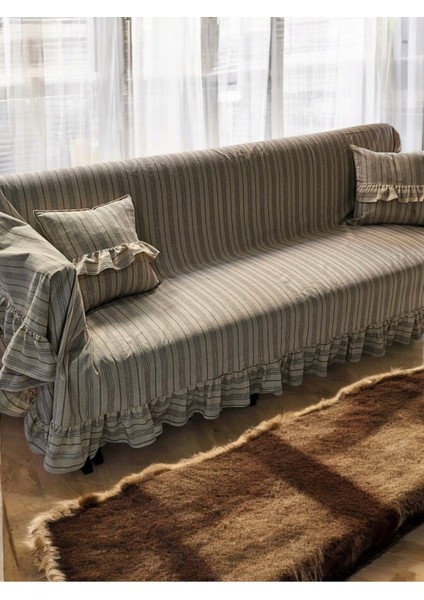 300 cm Fırfırlı Çekyat Koltuk Örtüsü ( 2 Kırlent Hediyeli )Buldan Işi Kanepe Örtü