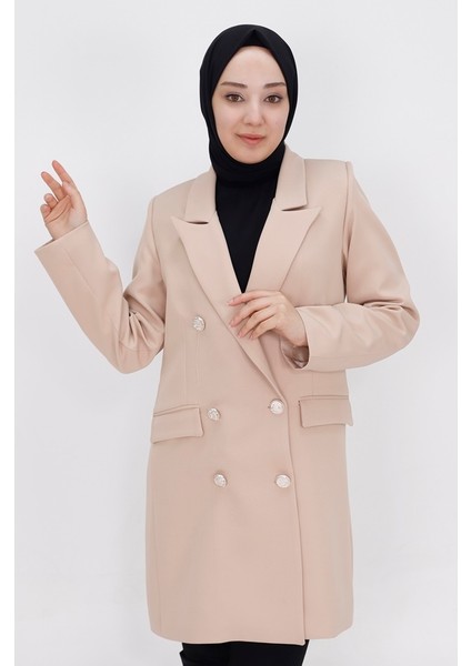 2405 By Coolest Butik Sahte Cep Detaylı Kruvaze Yaka Blazer Ceket