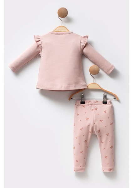 Organik Pamuklu Fırfırlı Desenli Uzun Kollu Soft Touch Kız Bebek Takım