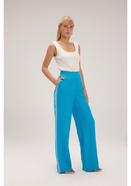 Bol Paça Keten Pantolon Turkuaz 15343336000 fırsatları