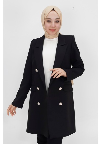2405 By Coolest Butik Sahte Cep Detaylı Kruvaze Yaka Blazer Ceket