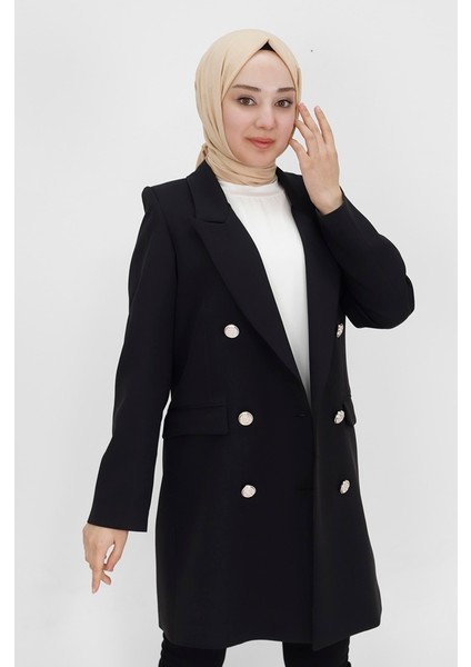 2405 By Coolest Butik Sahte Cep Detaylı Kruvaze Yaka Blazer Ceket