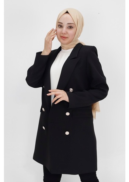 2405 By Coolest Butik Sahte Cep Detaylı Kruvaze Yaka Blazer Ceket