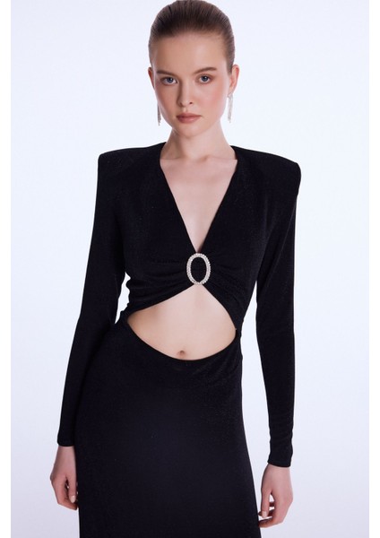 Büzgülü Uzun Elbise Siyah 12444118000 fiyatları