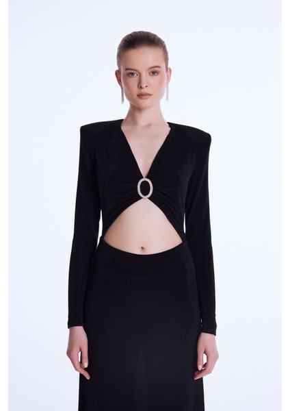 Büzgülü Uzun Elbise Siyah 12444118000 indirimleri