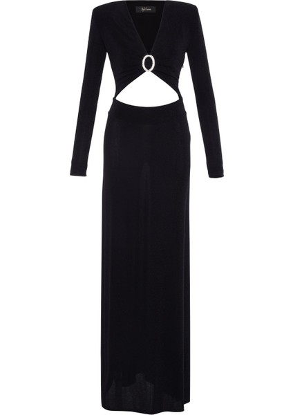 Büzgülü Uzun Elbise Siyah 12444118000