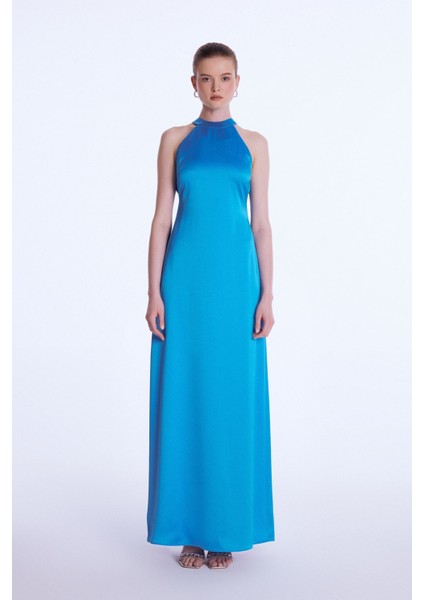 Halter Yaka Uzun Elbise Siyah 12444108000