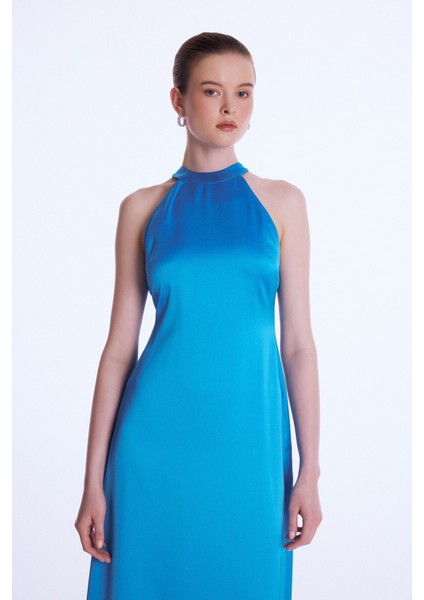 Halter Yaka Uzun Elbise Siyah 12444108000 fiyatları