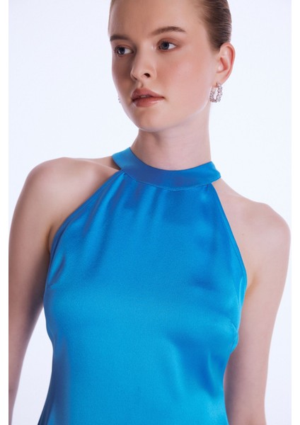 Halter Yaka Uzun Elbise Siyah 12444108000 fırsatları