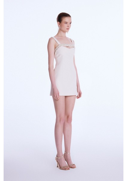 Taş Detaylı Mini Elbise Vanilya 12444106000 fiyatları