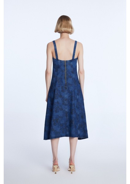 Desenli Denim Elbise lacivert 12444123000