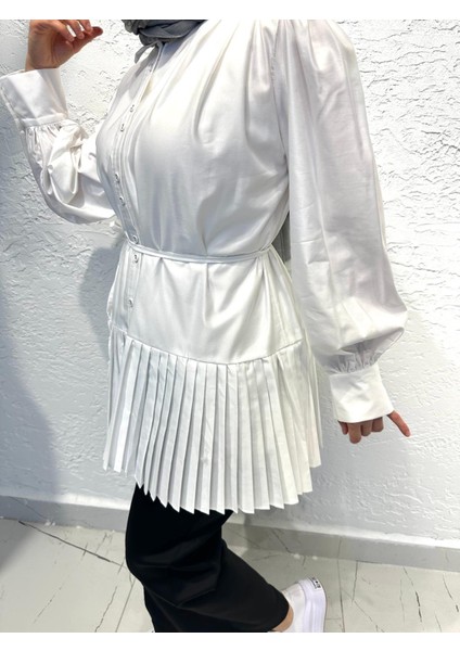 Etek Ucu Pileli Gömlek Beyaz modelleri