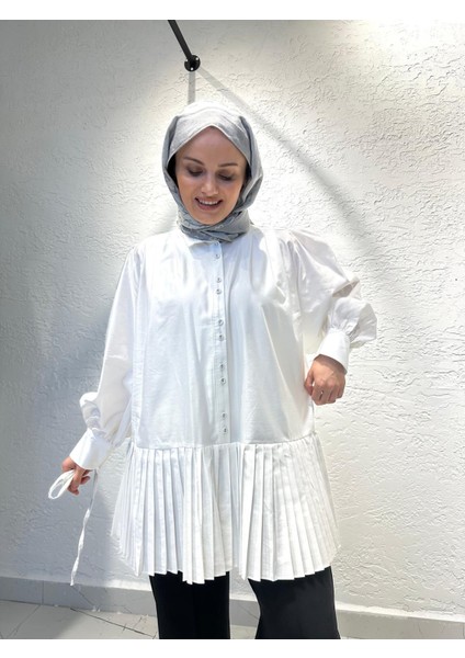 Etek Ucu Pileli Gömlek Beyaz fırsatları