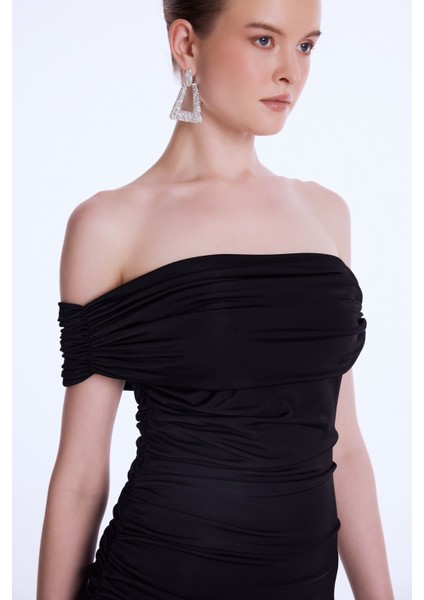 Büzgülü Mini Örme Elbise Siyah 12443909000