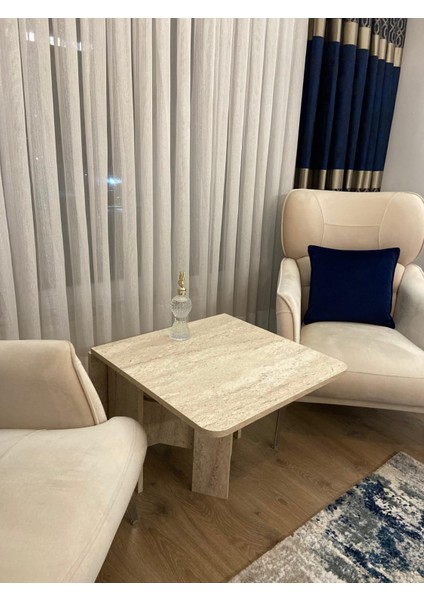 Demadi Serisi Traverten Desen Açılabilir Orta Sehpa Yan Sehpa - Traverten Desen