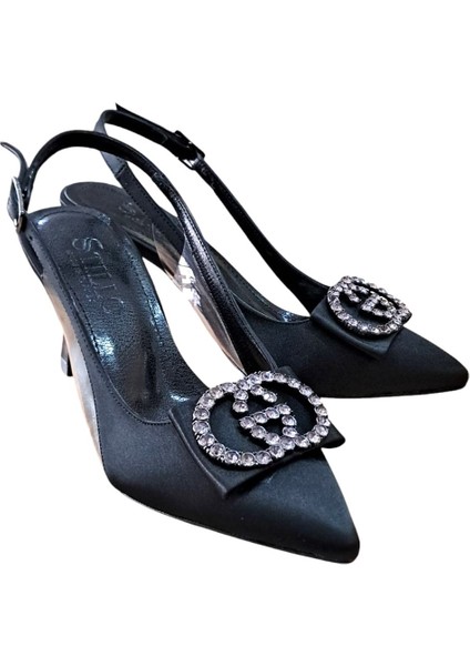 33 Kadın Saten Taşlı Tokalı Arka Açık Kadeh Ökçe Stiletto Siyah fiyatları