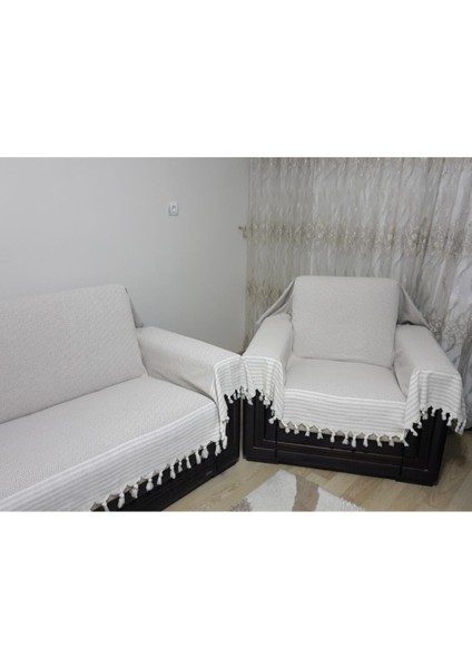 Kolları Örten Koltuk Örtüsü Takımı Vizon