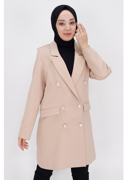 2405 By Coolest Butik Sahte Cep Detaylı Kruvaze Yaka Blazer Ceket