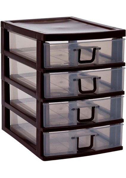 SY-4539 Cindy Box Mini Plastik Komidin Çekmecelik 4 Katlı Kahverengi